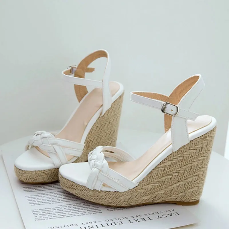 Wedge Shoes Sandals For Women Summer Fashion Knitted High Heels Gladiator Flip Flops Casual White Party Shoes Large Size 45 47 Vintage Flip Flops