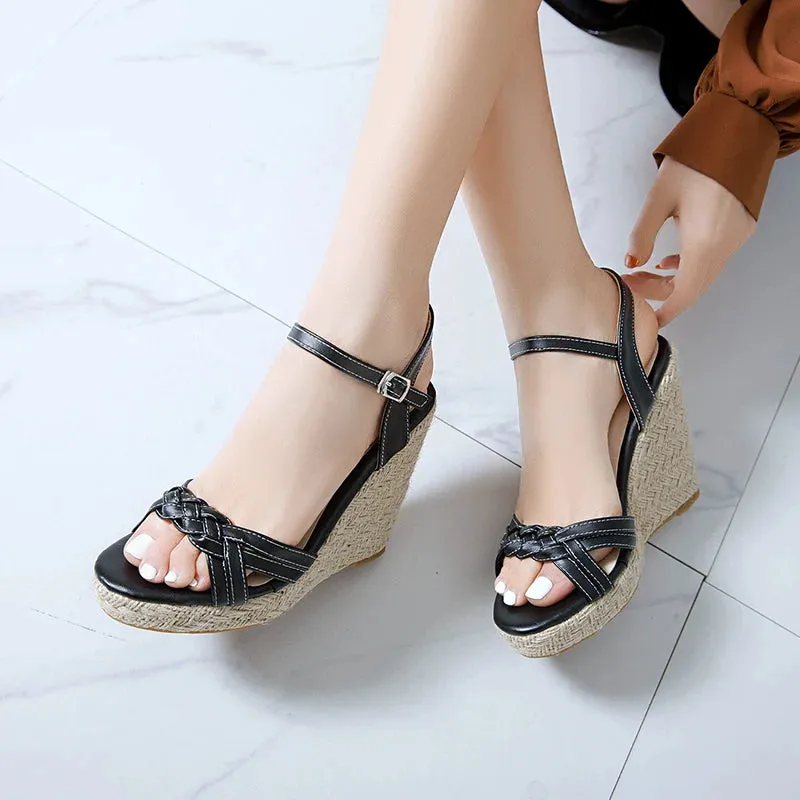 Wedge Shoes Sandals For Women Summer Fashion Knitted High Heels Gladiator Flip Flops Casual White Party Shoes Large Size 45 47 Starfish Flip Flops