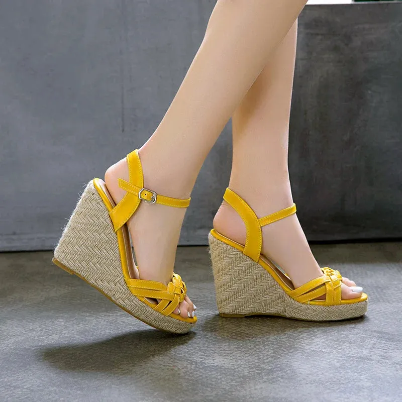 Wedge Shoes Sandals For Women Summer Fashion Knitted High Heels Gladiator Flip Flops Casual White Party Shoes Large Size 45 47 Ribbon Flip Flops