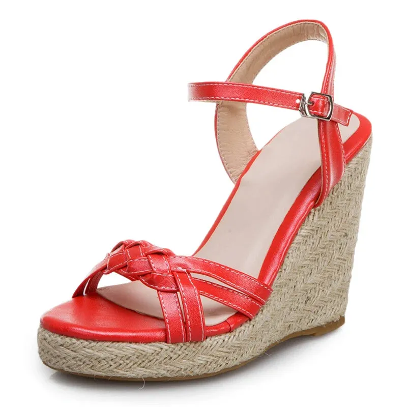 Wedge Shoes Sandals For Women Summer Fashion Knitted High Heels Gladiator Flip Flops Casual White Party Shoes Large Size 45 47