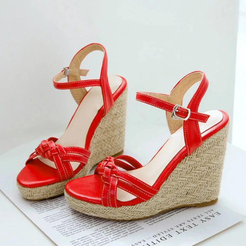 Vs Flip Flops Wedge Shoes Sandals For Women Summer Fashion Knitted High Heels Gladiator Flip Flops Casual White Party Shoes Large Size 45 47