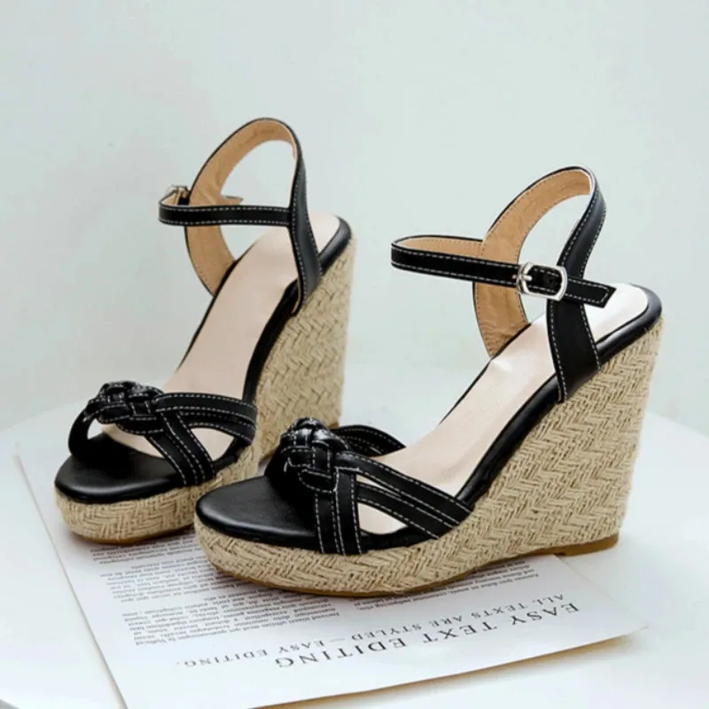 Flip Flops Custom Wedge Shoes Sandals For Women Summer Fashion Knitted High Heels Gladiator Flip Flops Casual White Party Shoes Large Size 45 47