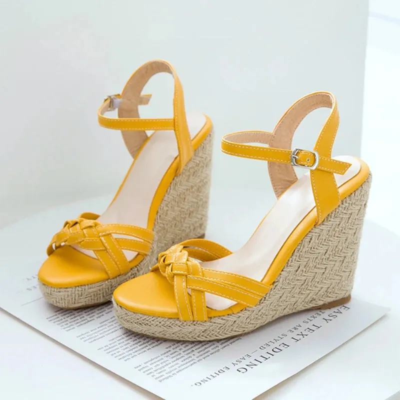 Flip Flops With Braid Wedge Shoes Sandals For Women Summer Fashion Knitted High Heels Gladiator Flip Flops Casual White Party Shoes Large Size 45 47