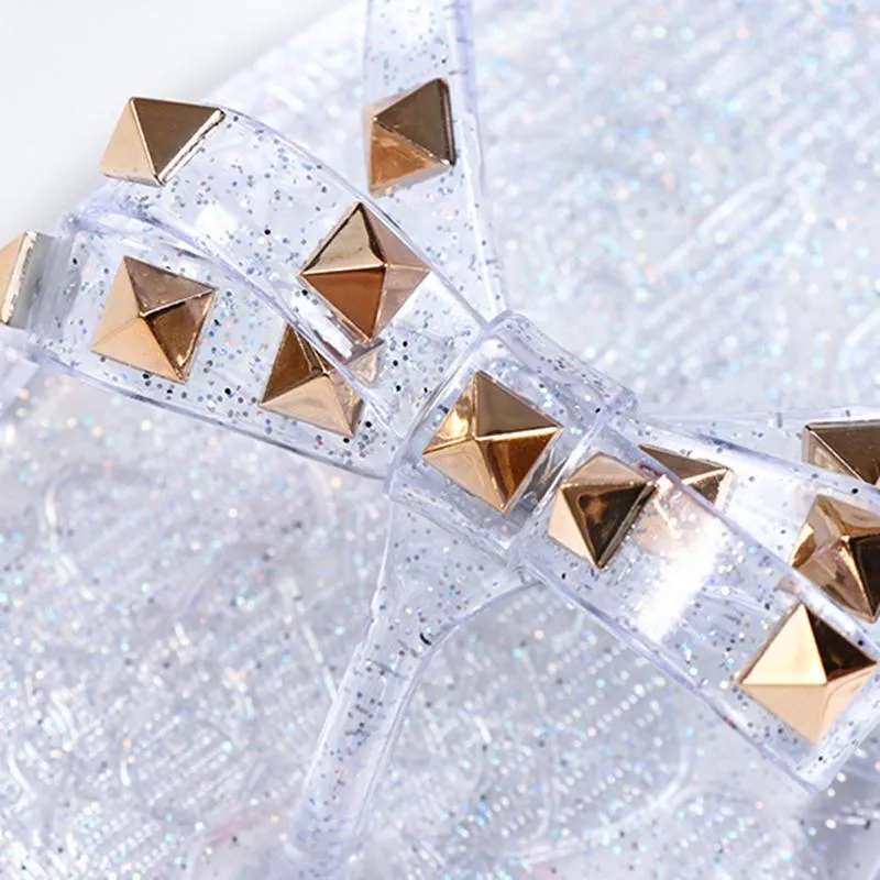 Women Fashion Studded Bow Jelly Sandals Summer Beach Flip Flips Donut Flip Flops