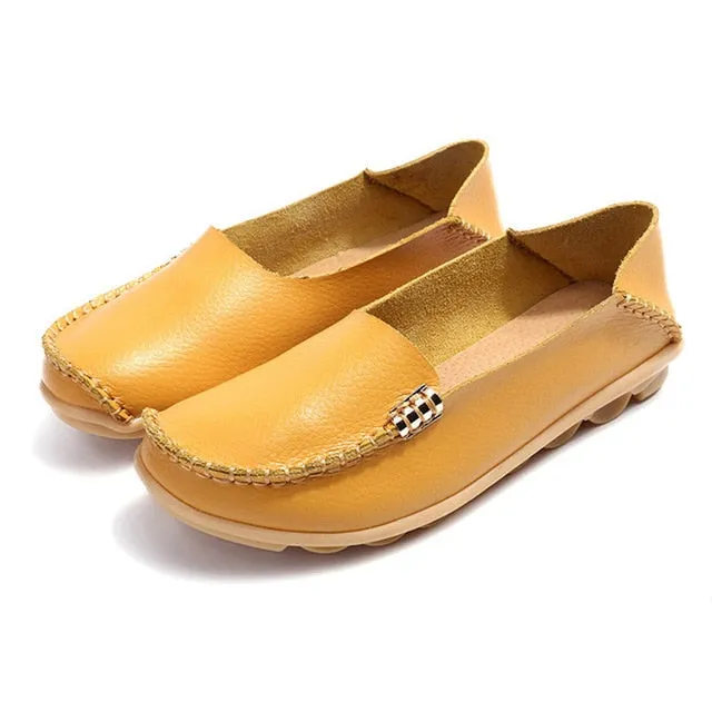 Women Flats Slip On Women Loafers Soft Moccasins With Genuine Leather Shoes Loafers White