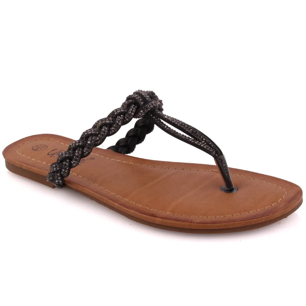 Women Heiti Open Toe Flat Decorated Summer Slippers Sew Slippers Pattern