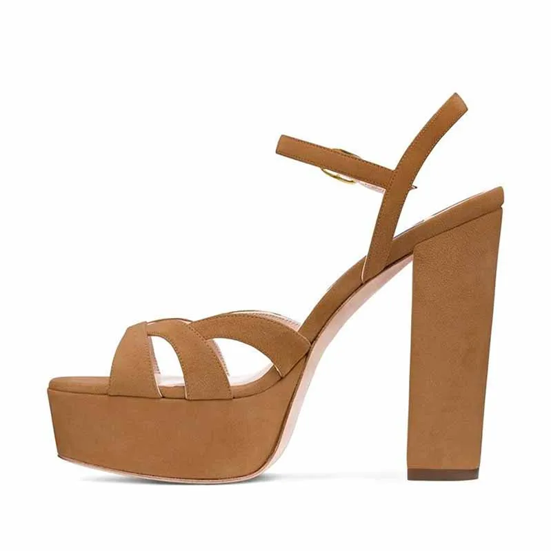 Heel Sandals Women Platform Sandals Peep Toe Ankle Strap Heeled Shoes
