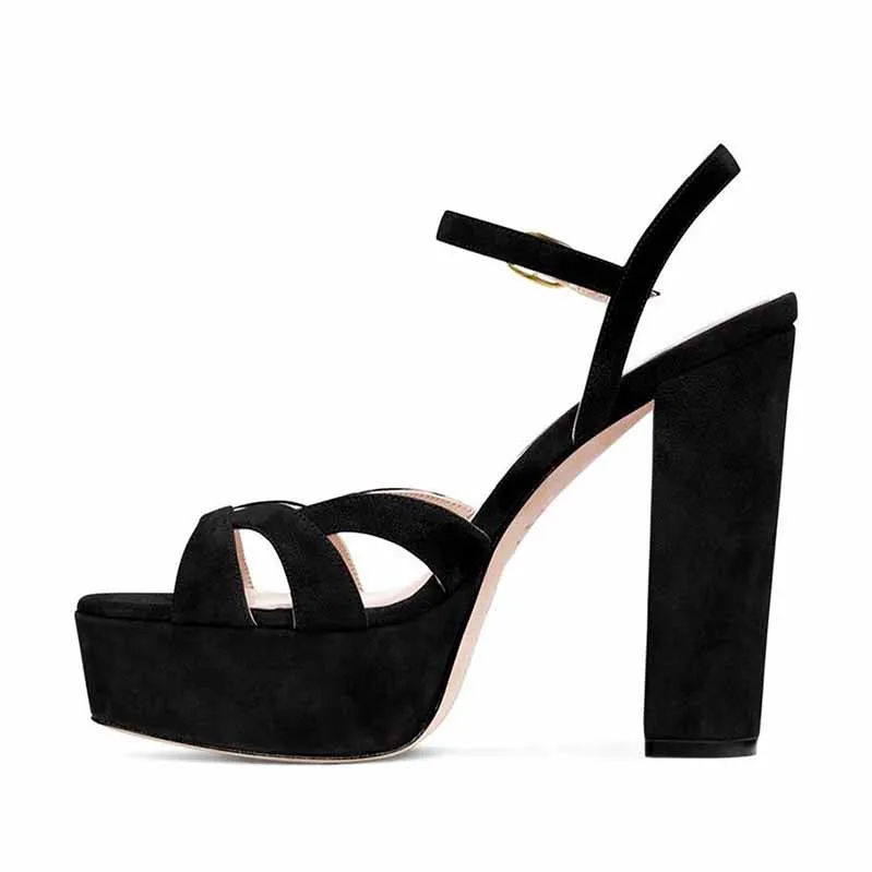 Women Platform Sandals Peep Toe Ankle Strap Heeled Shoes Crock Sandals