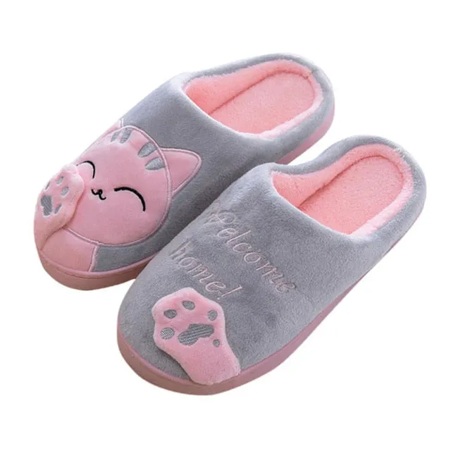 Women Winter Home Slippers Cartoon Cat Non-slip Warm Indoors Bedroom Floor Shoes Plush Slippers Women Faux Fur Slides Flip Flops Target Flip Flop