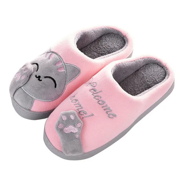 Flip Flops Portugal Women Winter Home Slippers Cartoon Cat Non-slip Warm Indoors Bedroom Floor Shoes Plush Slippers Women Faux Fur Slides Flip Flops