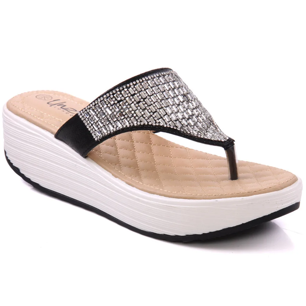 Platform Fuzzy Slippers Womens Amily Comfy Thong Slippers