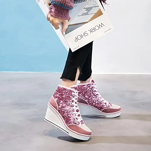 Puma Mayze Platform Sneakers Women's Canvas High-Heeled Bling Shoes Casual Shoes Fashion Sparkling Sneakers for Walking Platform Wedges Pump Shoes Pink, 8