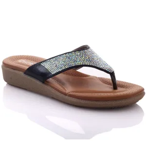Western Slides Womens Enza Shimmery Flat Evening Thong Slippers