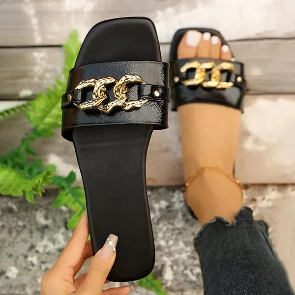 Women's Fashion Chain Square Toe Flat Slippers 33254209S Salomon Snowclog Slippers