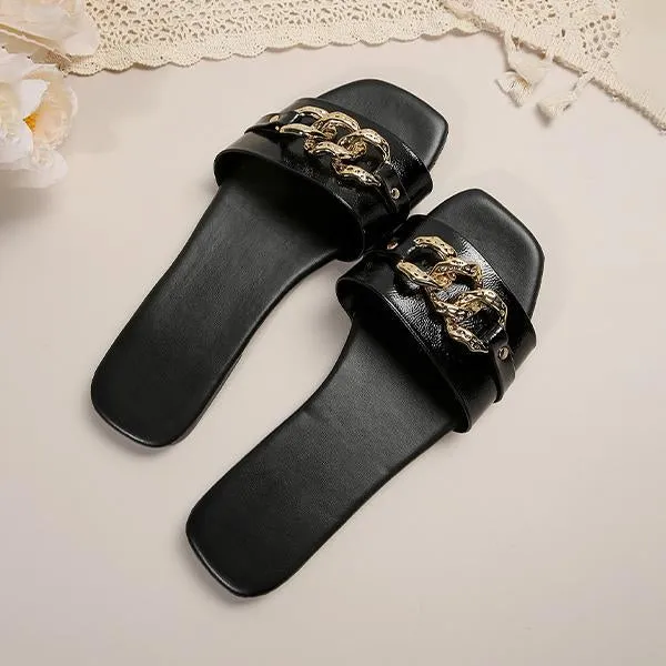 Women's Fashion Chain Square Toe Flat Slippers 33254209S Vionic Sadie Slippers
