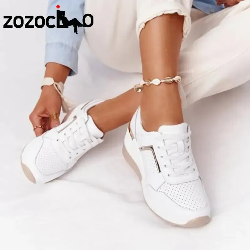 Women's Lace-Up Wedge Casual Sneakers Pearl Sneakers