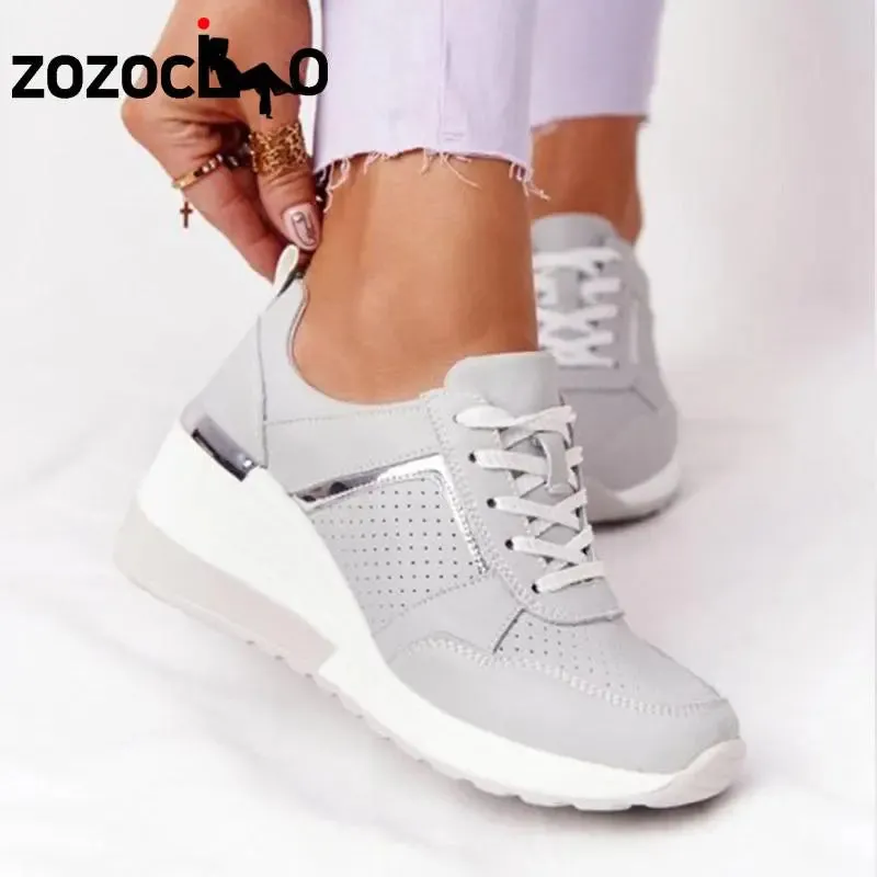 Women's Lace-Up Wedge Casual Sneakers Light Hiking Sneakers