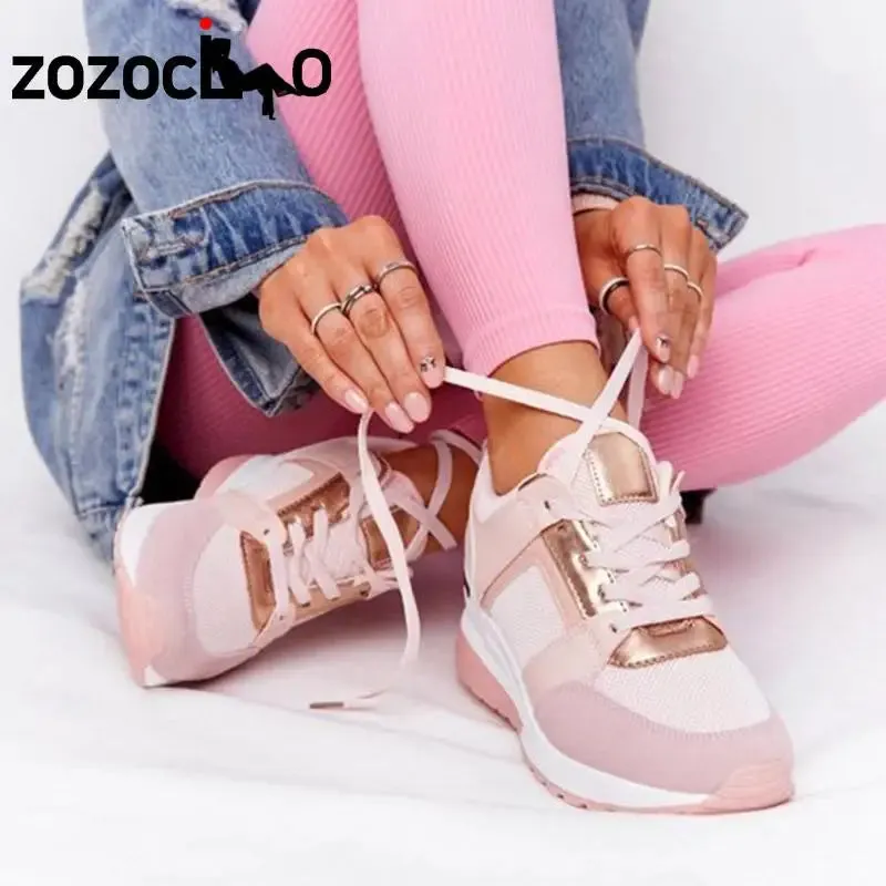 Women's Lace-Up Wedge Casual Sneakers Back Open Sneakers