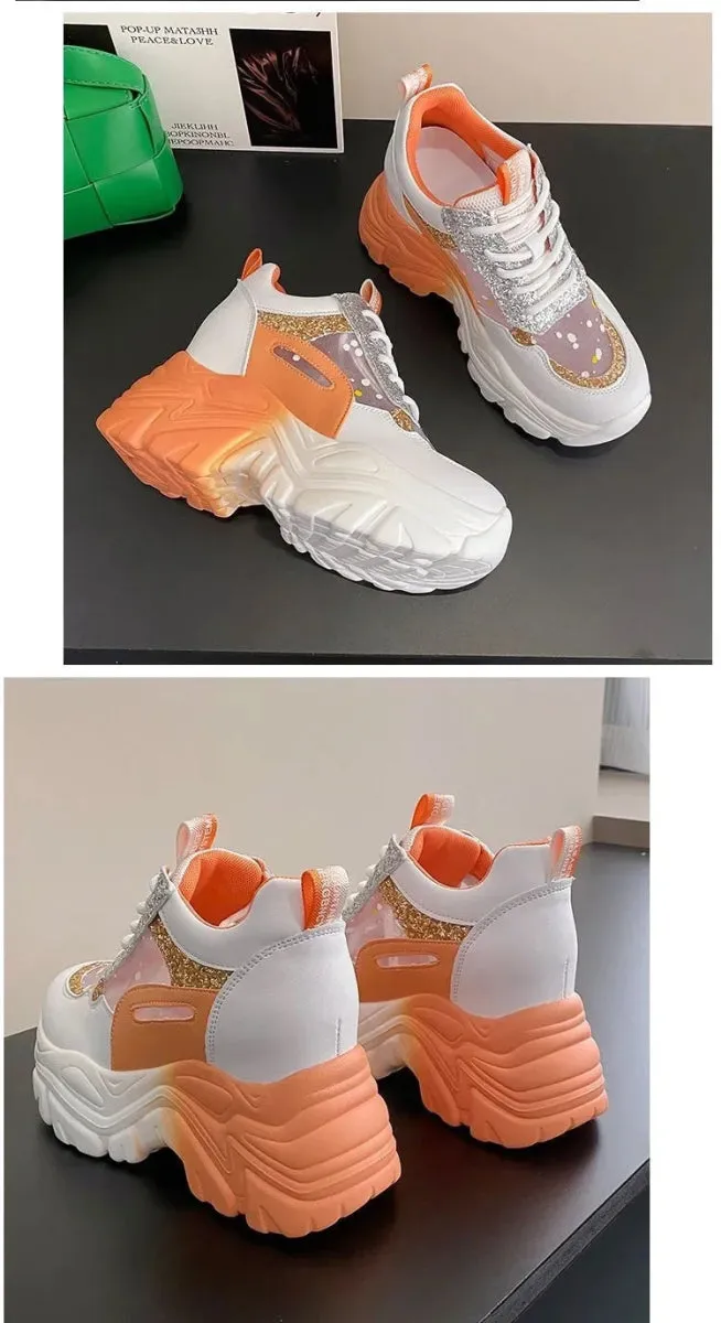 Best Way Clean Sneakers Women's Platform Sneakers  Breathable Mesh, Sequin Patchwork