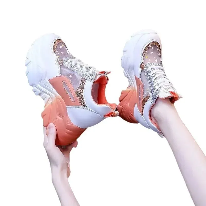 Women's Platform Sneakers  Breathable Mesh, Sequin Patchwork Seahawks Sneakers