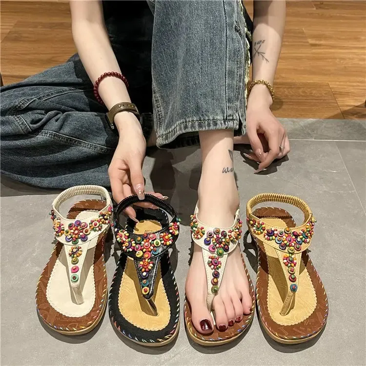 Women's Sandals Summer 2024 Luxury Casual Barefoot Flip Flops For Women Comfortable Flats Outdoor Fashion Ladies Shoes Footwear Mature Feet Flip Flops