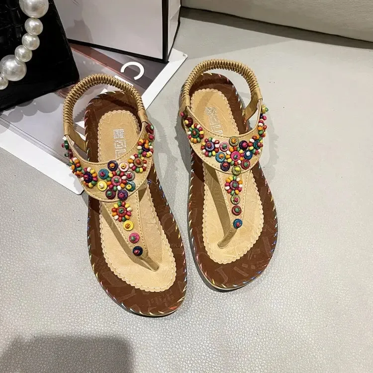 Patterned Flip Flops Women's Sandals Summer 2024 Luxury Casual Barefoot Flip Flops For Women Comfortable Flats Outdoor Fashion Ladies Shoes Footwear