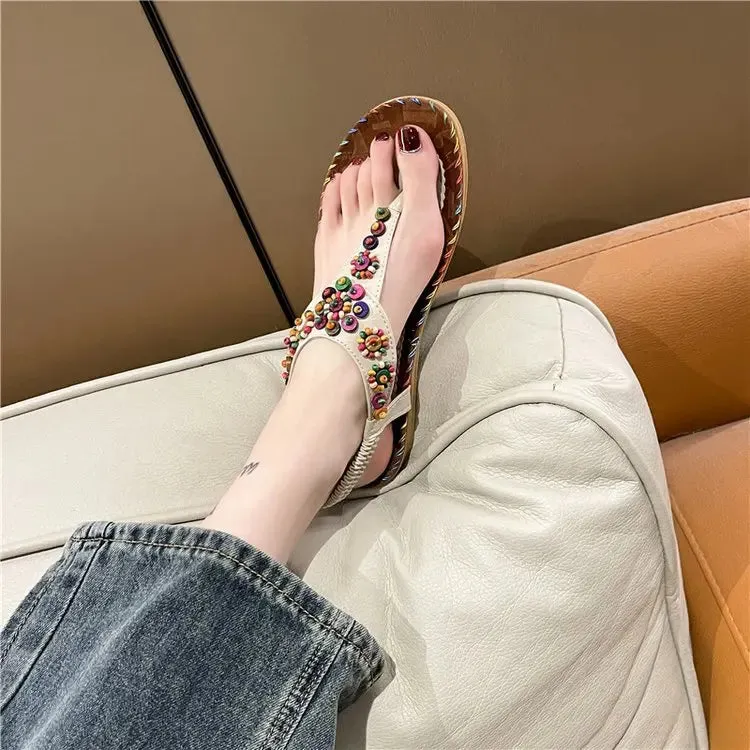 Women's Sandals Summer 2024 Luxury Casual Barefoot Flip Flops For Women Comfortable Flats Outdoor Fashion Ladies Shoes Footwear Gold Sequin Flip Flops