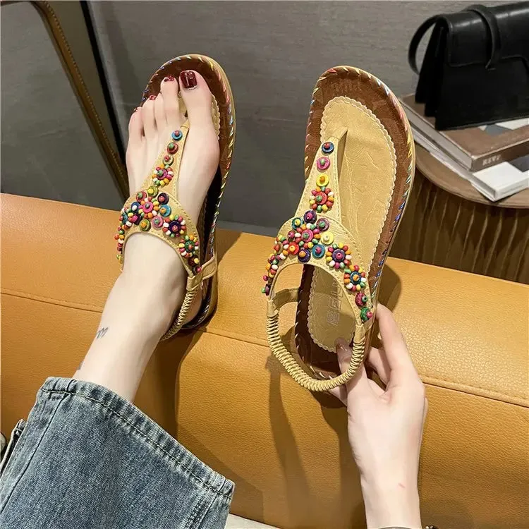 Flip Flops With Fabric Straps Women's Sandals Summer 2024 Luxury Casual Barefoot Flip Flops For Women Comfortable Flats Outdoor Fashion Ladies Shoes Footwear
