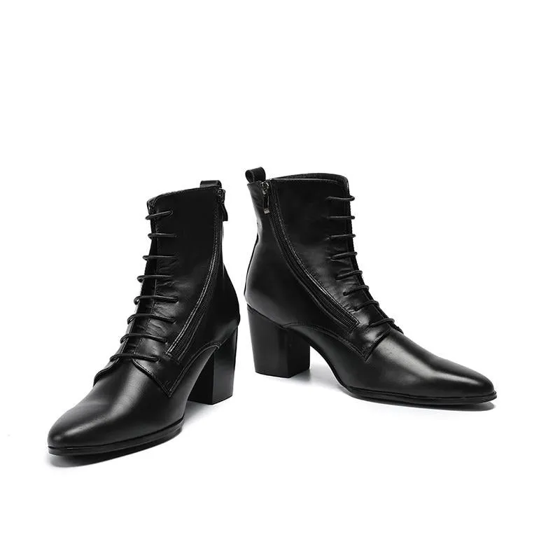 Best Diabetic Work Boots Black Soft Leather Ankle Boots Thick Heels Men Shoes