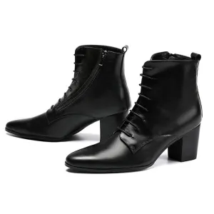 Black Soft Leather Ankle Boots Thick Heels Men Shoes Best Garden Work Boots