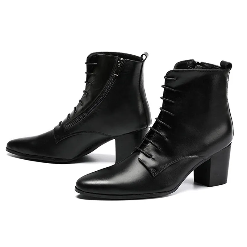 Black Soft Leather Ankle Boots Thick Heels Men Shoes Best Work Boots For Carpenters