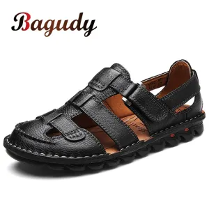 Best Slide Sandals Classic High quality Cow Leather Sandals Summer Outdoor Handmade Men Sandals Fashion Comfortable  Men Beach leather shoes size48