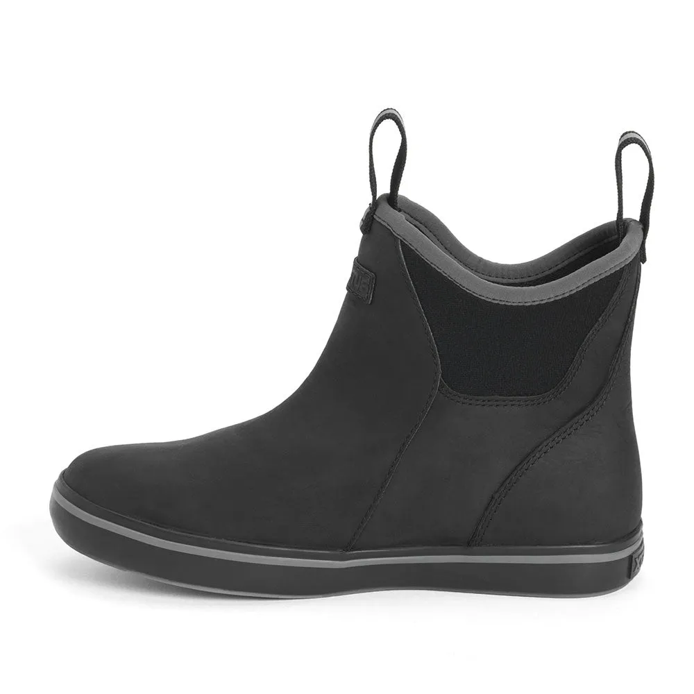 XTRATUF Women's Leather Ankle Deck Boots- Black White Slip.on Vans