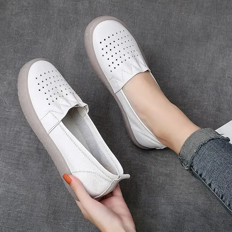 Suit Loafers Wedding Genuine Leather Loafers for Woman, Flat Shoes, Breathable Slip On Summer Casual Shoes.
