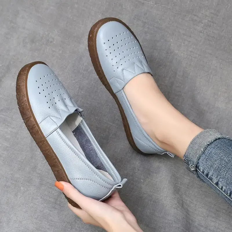 Genuine Leather Loafers for Woman, Flat Shoes, Breathable Slip On Summer Casual Shoes. Business Casual Loafers