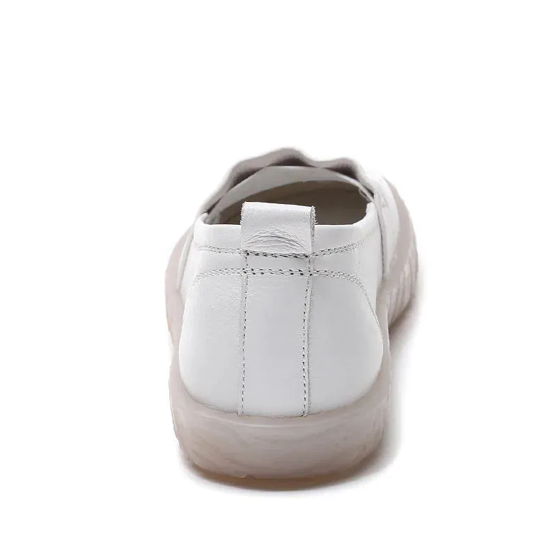 Genuine Leather Loafers for Woman, Flat Shoes, Breathable Slip On Summer Casual Shoes. Sports Loafers