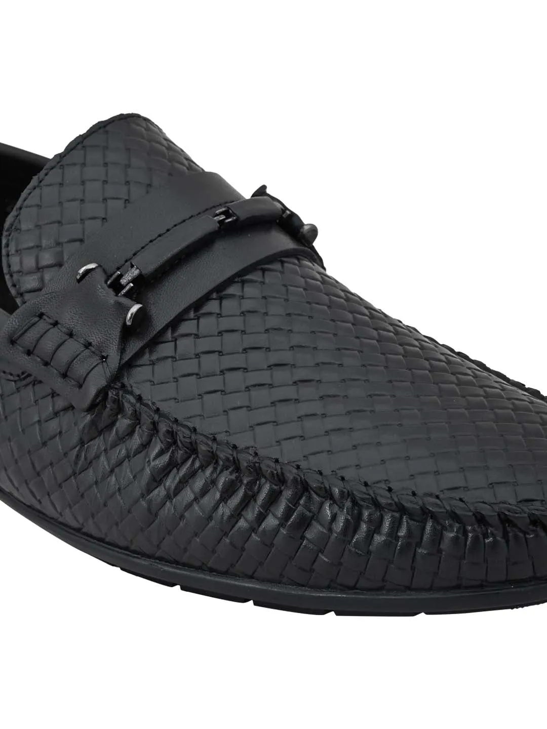 Men Black Basket Weave Textured Loafers Approved Loafers