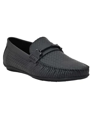 Men Black Basket Weave Textured Loafers Barefoot Penny Loafers